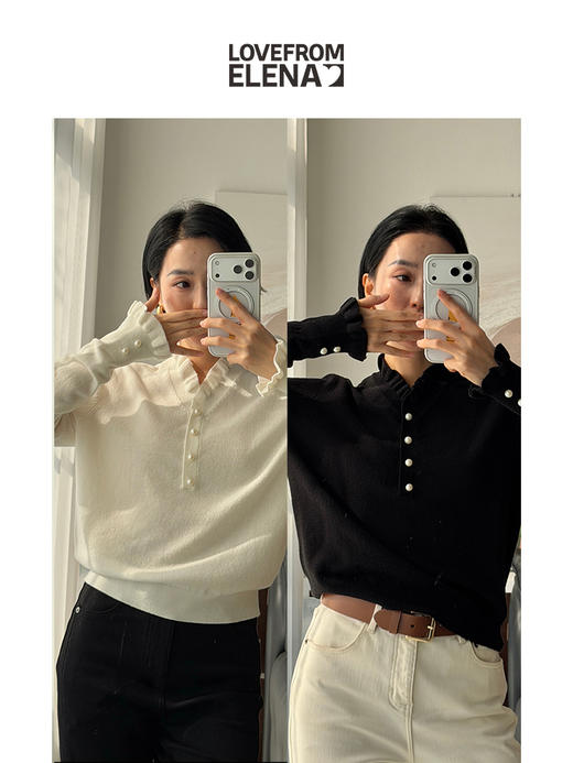 100%羊毛 气质花边领针织衫 商品图0