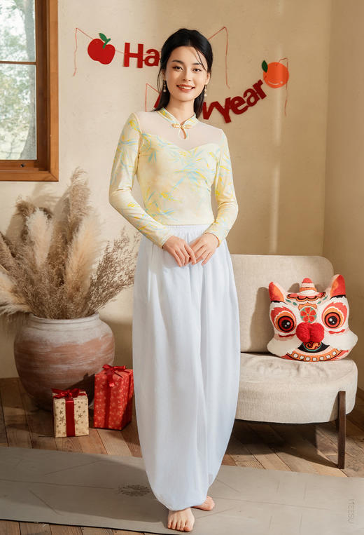 美愫瑜伽健身服套装女长袖高腰新中式瑜伽裤 商品图7