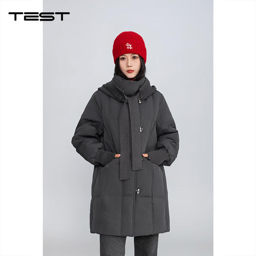 冬上新深灰色中长款针织围脖加厚保暖羽绒服2254221 商品图0