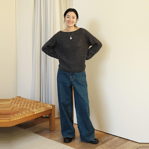 绽放021朵/山羊绒桑蚕丝肌理感一字领宽松套头毛衣慵懒感针织衫女 商品图3