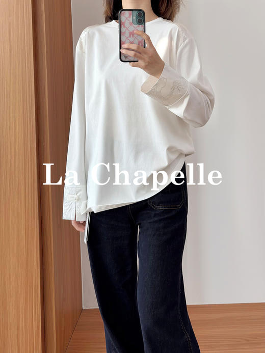 拉夏贝尔/La Chapelle圆领撞色国风上衣！棉感透气舒适 商品图4