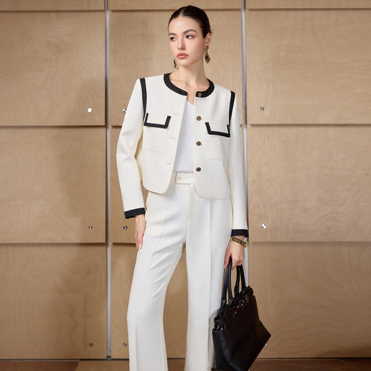 IWY/高级感黑白撞色西装套装女米白色阔腿裤通勤高级感职业装CP2723 商品图1