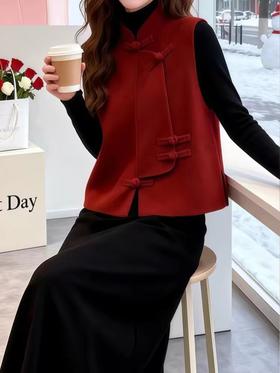 【来点不一样的】可意会不可言传～新中式国风盘扣背心女短款！百搭2026新款冬韩版羊毛双面呢坎肩马甲！