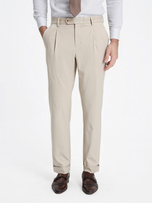 callisto安哥拉米色天丝棉混纺直筒收脚口休闲裤 商品图2