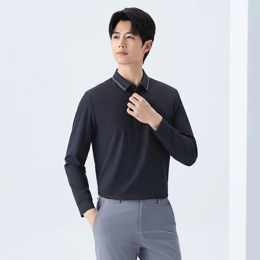 柒牌男装2026春季新品微弹经典商务提花中青年不变形领长袖POLO衫130T71150 商品图1