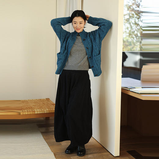 绽放020朵/山羊绒桑蚕丝花纱棒针绞花开襟毛针织衫春新款开衫外套 商品图2