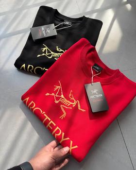 F011620早春红圆领落肩宽松款圆领卫衣男女同款