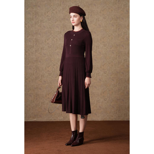 乔万尼复古收腰木耳领显瘦针织打底羊毛长裙EI4M621 商品图2