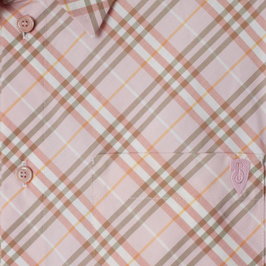 【一】BURBERRY 巴宝莉 女士 B 盾牌刺绣短款格纹棉质长袖衬衫 格子 8101126 C2143 商品图1