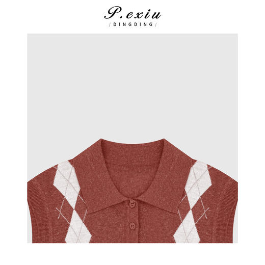 04-2潘依绣丁丁宠粉【夏日菱花】天丝亚麻菱格纹Polo领针织上衣Q21276 商品图2