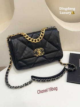 Chanel 19bag 小号 黑金 山羊皮 斜挎包