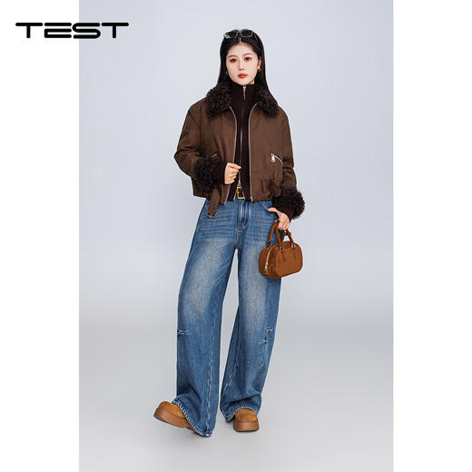 冬上新机车风羊羔毛领短款加厚保暖羽绒服2254225 商品图1