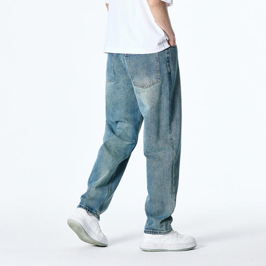 GXG男装【棉混纺水洗】春季复古猫须耐磨宽松直筒休闲男式牛仔裤K&C 商品图3