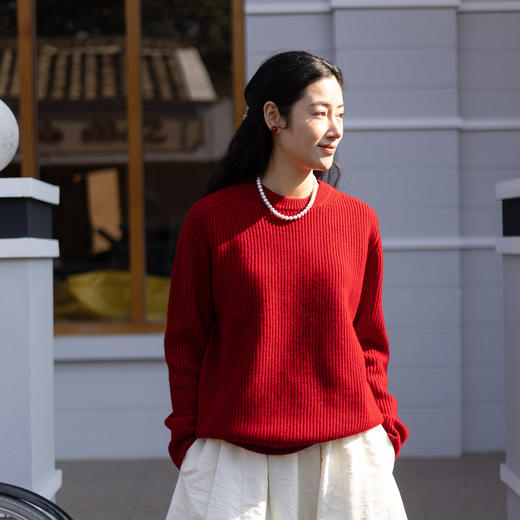 特绽放026朵/集美羊毛衣·纯羊毛多色宽松圆领套头毛衣女显瘦上衣 商品图1