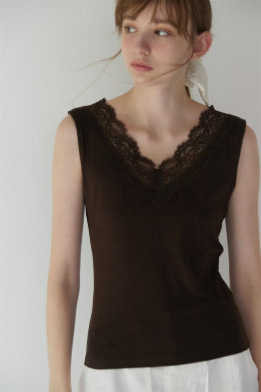 氛围感打底~睫毛吊带背心女内搭贴身蕾丝修身打底领性感上衣v领显瘦性感 商品图2