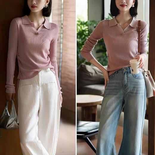 「高货sh」全新升级【铂金会员247/天猫329/差价82】(95918)洛诗琳轻薄抽绳小蛮腰针织衫2026春季显瘦气质翻领针织上衣女 商品图1