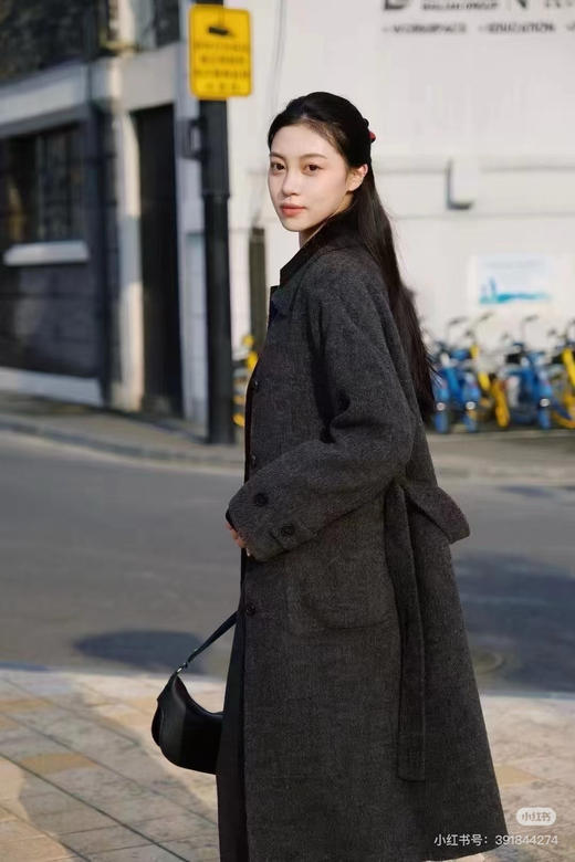 118-2小禾女士灰色羊驼毛呢大衣 丰盈蓬松轻盈柔软 胖瓜穿6码 商品图3