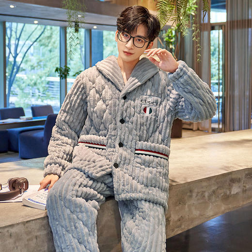 【YW】无忧购“清仓福利”冬季睡衣男士三层夹棉加厚加绒冬天家居服套装（现货48小时内发货) 商品图4