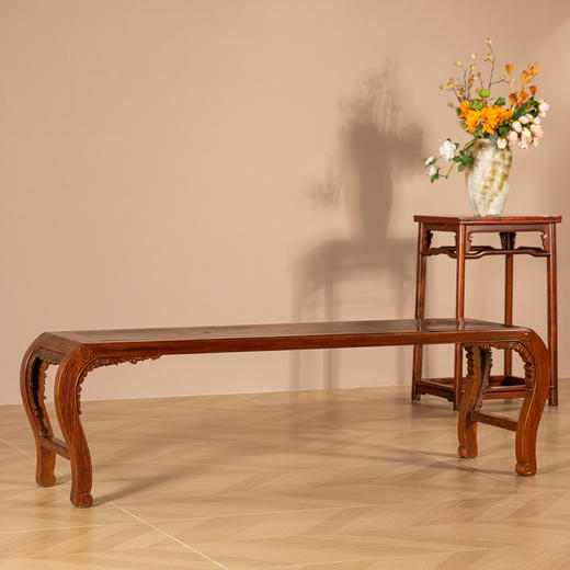 清	黄花梨卷草纹三弯腿琴几 商品图0