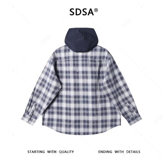 12702SDSA男士秋冬新款痞帅男装潮牌撞色格纹拼接连帽按扣长袖衬衫百搭 商品图5