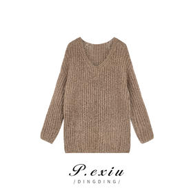 04-2潘依绣丁丁宠粉慵懒风V领显瘦气质提花时尚针织毛衣 L2321