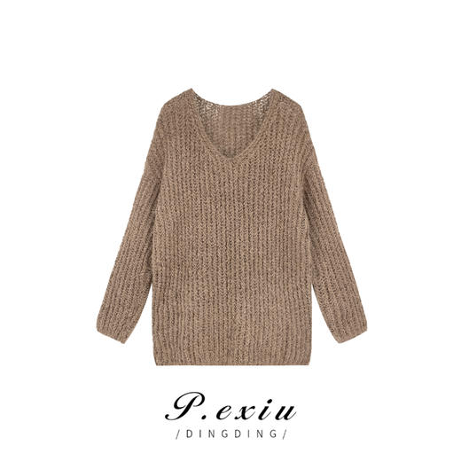 04-2潘依绣丁丁宠粉慵懒风V领显瘦气质提花时尚针织毛衣 L2321 商品图0