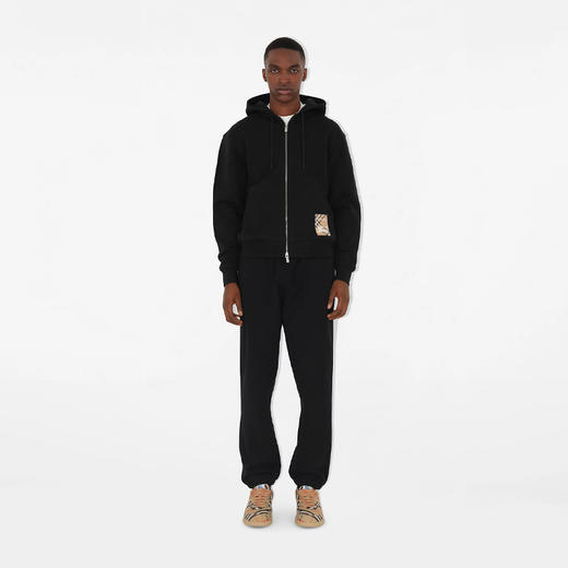 【一】BURBERRY 巴宝莉 男士格纹马术骑士标签棉质运动裤 黑色 8102278 A1189 商品图2