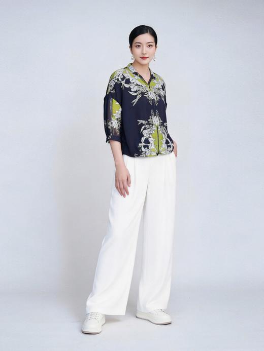 SZ3F02_绀蝶色_衬衫_秋季_V领七分袖宽松落肩撞色花卉_高级女装_BERNIEELEN 伯妮斯茵 商品图0
