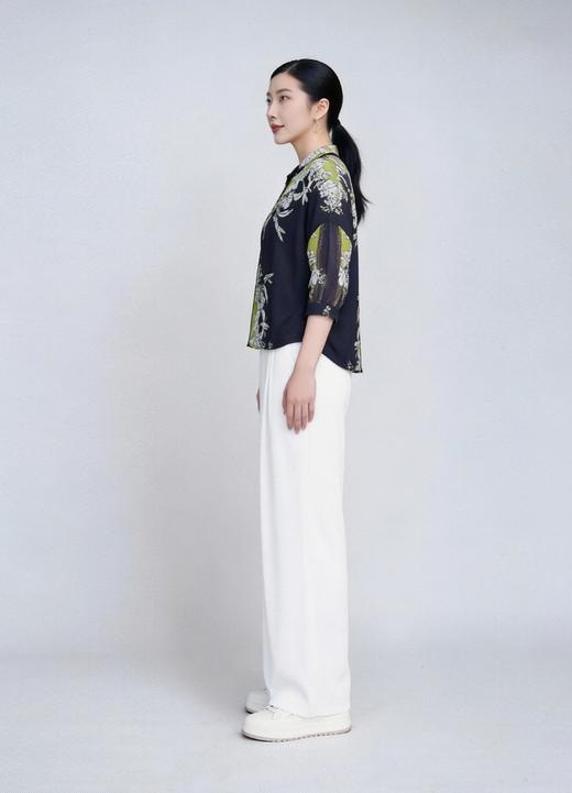 SZ3F02_绀蝶色_衬衫_秋季_V领七分袖宽松落肩撞色花卉_高级女装_BERNIEELEN 伯妮斯茵 商品图1