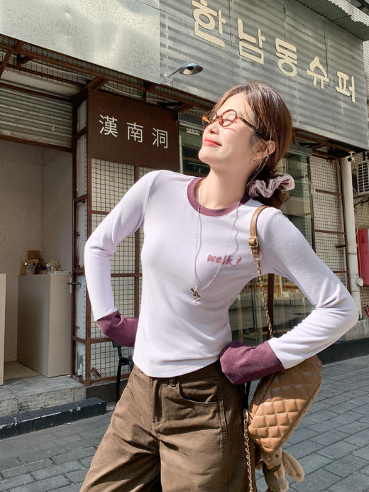 <曾小咸推荐>现货秒杀 ！微信超特价！韩系拼色磨毛长袖t 日常129.99 立减70 秒杀59.99！！ 商品图5