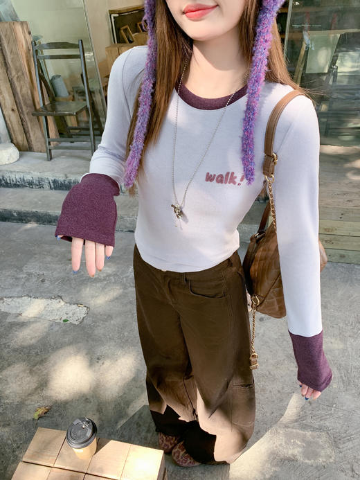 <曾小咸推荐>现货秒杀 ！微信超特价！韩系拼色磨毛长袖t 日常129.99 立减70 秒杀59.99！！ 商品图9