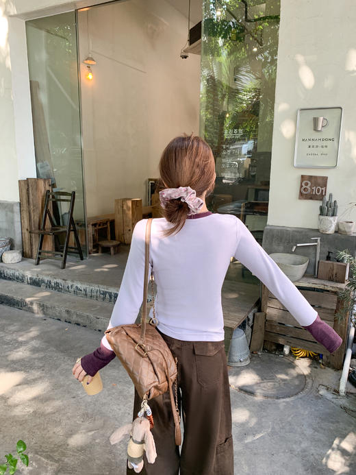 <曾小咸推荐>现货秒杀 ！微信超特价！韩系拼色磨毛长袖t 日常129.99 立减70 秒杀59.99！！ 商品图6