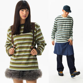 CryingCenter 拼接条纹波浪感宽松长袖T恤 哭喊中心