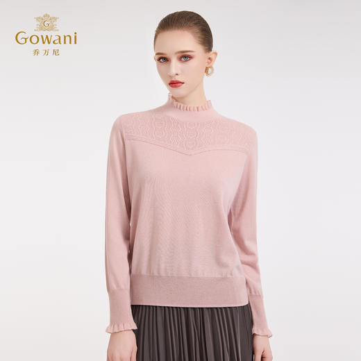 【5色可选】乔万尼木耳边勾花拼接半高领羊毛保暖打底衫毛衫ED4M827 商品图8