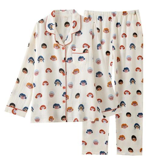 新款可爱卡通双层纱布纯棉女睡衣春秋夏季薄款长袖全棉家居服套装 商品图4