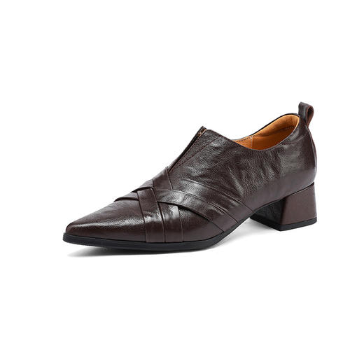 【预售5天】里外全皮中跟尖头深口单鞋巨软头层羊皮通勤粗跟高跟鞋乐福鞋&C186 商品图4