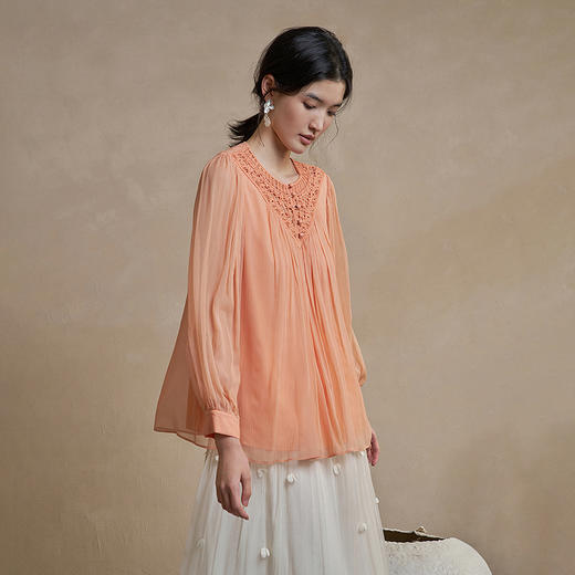 【林栖设计小店】手工钩花|桑蚕丝镂空肌理轻盈透气2026春新款多色真丝衫1961127 商品图9