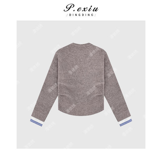 04-2潘依绣丁丁宠粉韩系简约圆领拼接袖口长袖套头毛织针织Q1548 商品图1