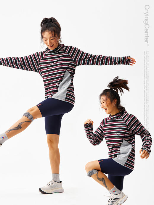 CryingCenter 条纹撞色哈苏线口袋休闲运动长袖连帽衫 哭喊中心 商品图4