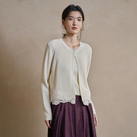 【林栖设计小店】风轻云淡|米白色镂空肌理绣花2026春新款小香风毛织外套1961148