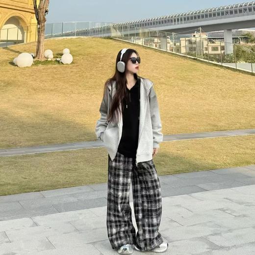 NC半松紧纽扣腰字母格子加绒阔腿裤51125冬季055014002020 商品图0