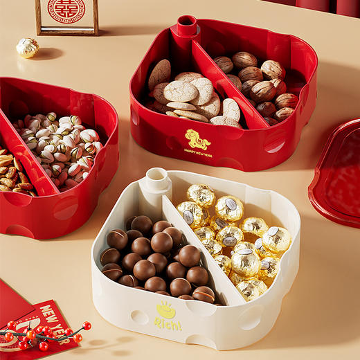 隐藏式牙签盒【新年喜庆果盘❗️迎新春献瑞果】奢华旋转水果盘欧式双层分区水晶果盘家用零食干果收纳置物糖果盘。jc 商品图3