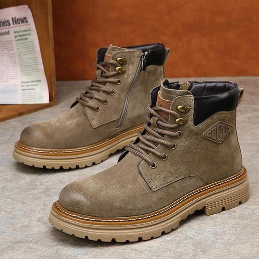 欧洲站复古机车马丁靴男真皮厚底工装靴男士加绒保暖防滑短靴子男 商品图1