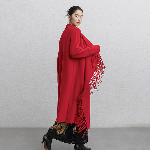 【林栖设计小店】贺岁红运|红色绵羊毛复古优雅2026春新款流苏毛织外套T1961382 商品图4