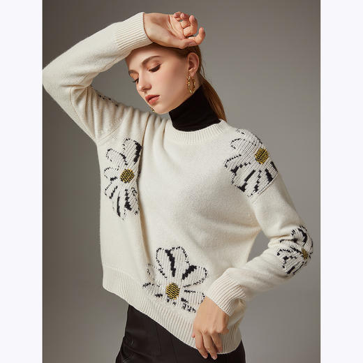 KINGDEER/KD秋冬经典百搭长袖圆领羊绒衫L804037温婉奶油款鹿王 商品图6