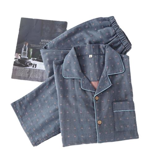 日系无印风色织纯棉双层纱布家居服男士春秋夏季全棉长袖睡衣 商品图4