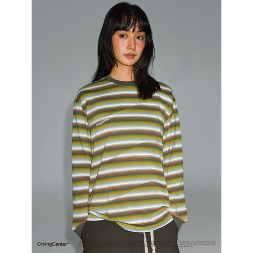 CryingCenter 拼接条纹波浪感宽松长袖T恤 哭喊中心 商品图1