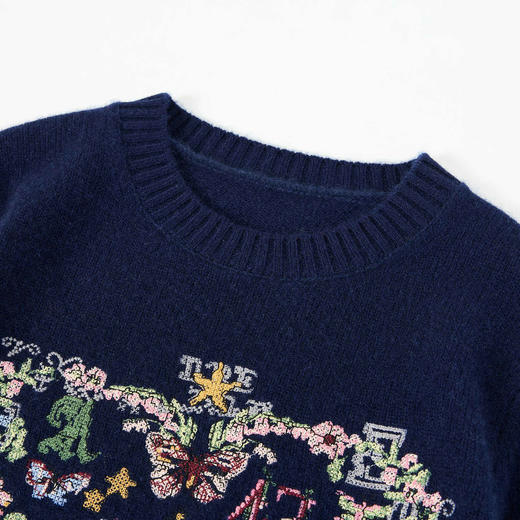 KINGDEER/KD春秋百搭时尚休闲针织刺绣圆领羊绒衫L805885轻运动/花朵/休闲款鹿王 商品图12