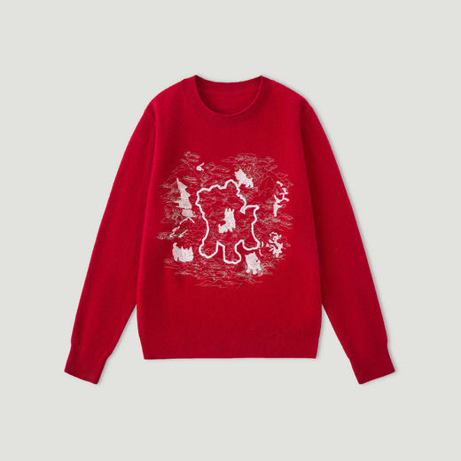 【咕咕同款】KINGDEER/KD休闲时尚百搭女士设计师圆领羊绒衫L805504轻运动/花朵/休闲款鹿王 红色 商品图4