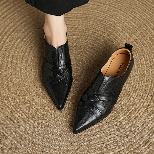 【预售5天】里外全皮中跟尖头深口单鞋巨软头层羊皮通勤粗跟高跟鞋乐福鞋&C186 商品图2